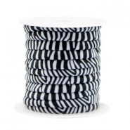 Stitched elastisch Ibiza koord 4mm zebra Black-white